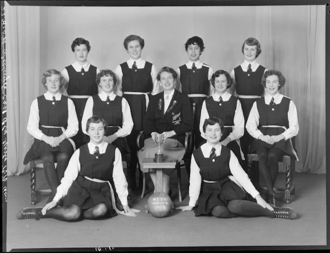 Wellington East Old Girls' basketball senior A grade team of 1956