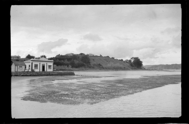 Kawhia Harbour, Otorohanga District, Waikato Region, including Kawhia County Council building on waterfront