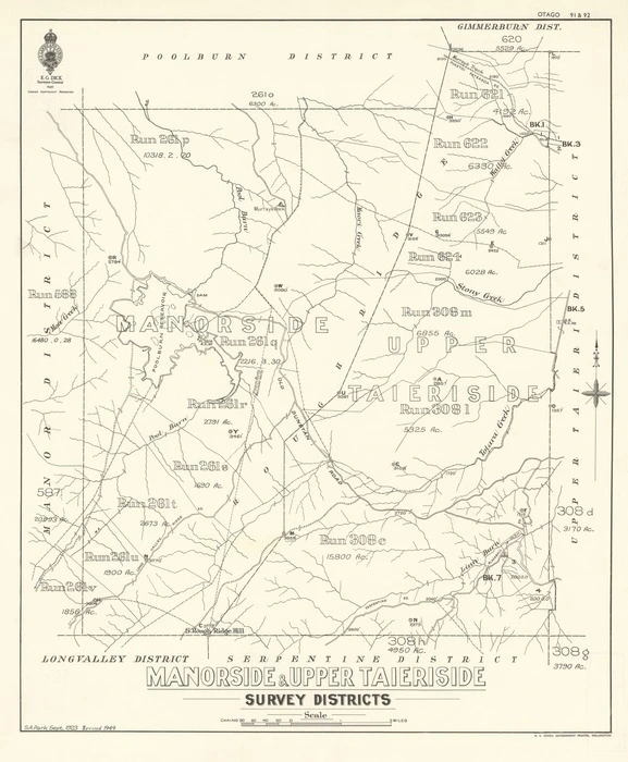 Manorside & Upper Taieriside survey districts [electronic resource] / S.A. Park, Sept. 1923.
