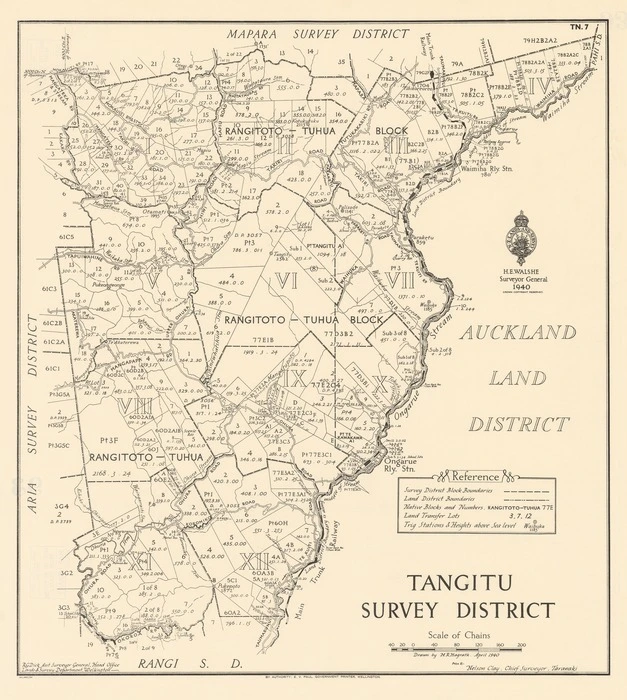 Tangitu Survey District [electronic resource] / drawn by M.R. Magrath, April 1940.