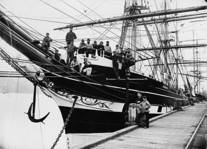 Prow of the sailing ship Hurunui showing the figurehead.