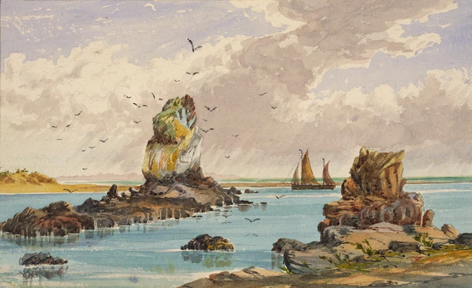 [Hodgkins, William Mathew] 1833-1898 :The Shag Rock, Sumner, Christchurch [April, 1870?]