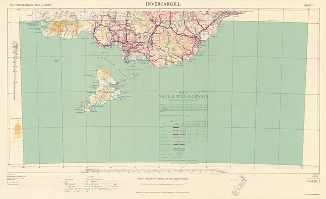 Map of state & main highways showing load classification under the Heavy Motor Vehicles Regulations 1950, as at 1/4/1959. Invercargill [electronic resource].