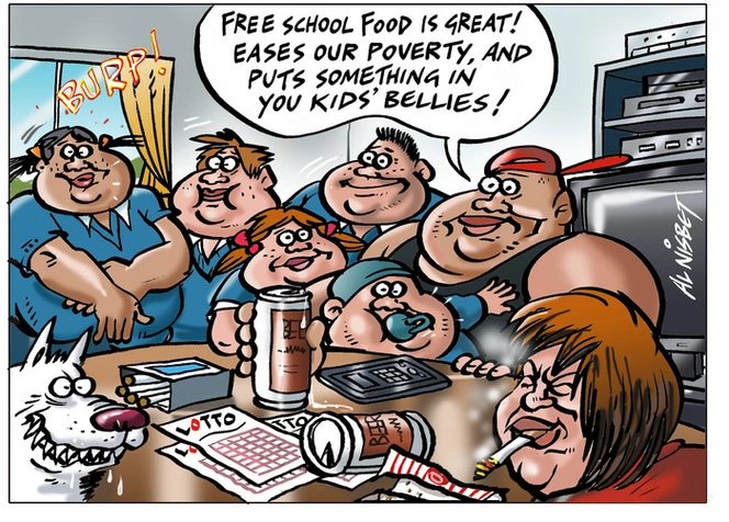 Nisbet, Alastair, 1958- :"Free school food is great! Eases our poverty, and puts something in you kids' bellies!". 30 May 2013