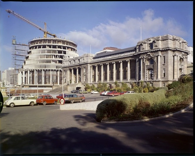 Construction of The Beehive, Parliament Grounds, Wellington
