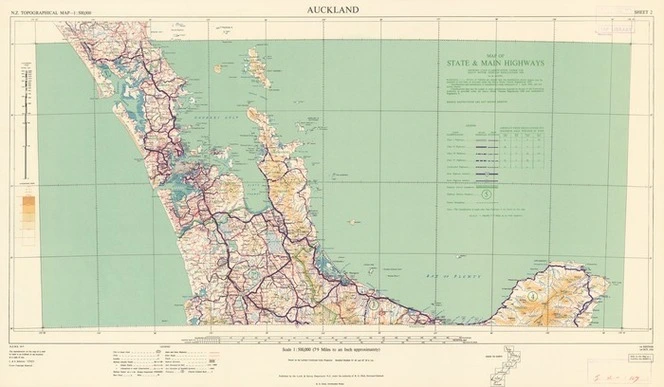 Map of state & main highways showing load classification under the Heavy Motor Vehicles Regulations 1950, as at 1/4/1953. Auckland [electronic resource].