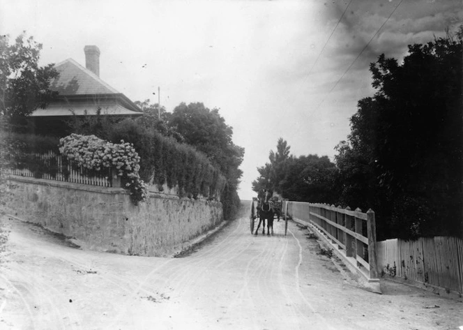 Horse and wagon on Clyde Road, Napier