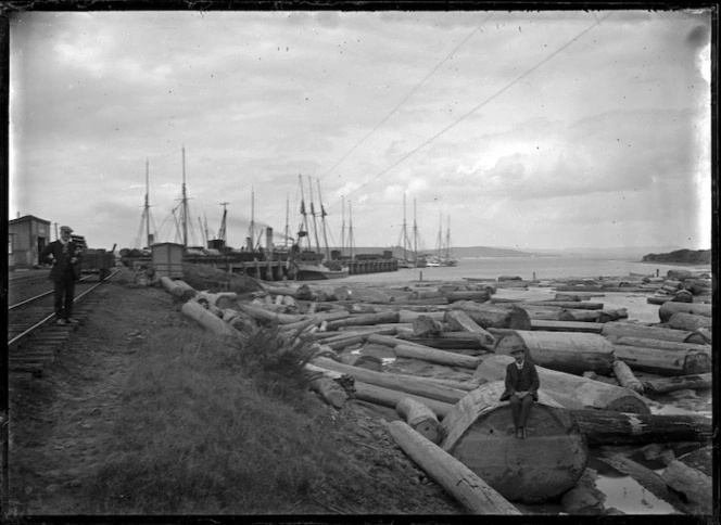 Timber booms at Railway Wharf, Whangarei.