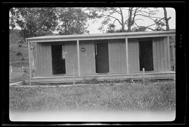 View of sleeping hut D, New Zealand Flying School, Kohimarama, Auckland