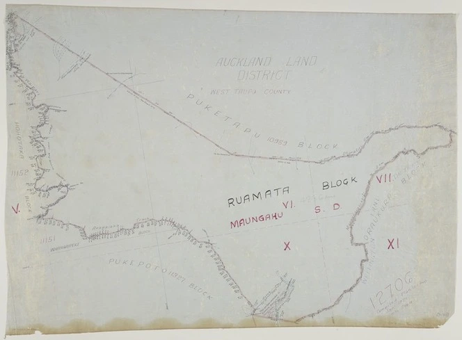 [Creator unknown] :[Raumata Block, Maungaku Survey District, near Taumarunui] [ms map]. 1921.