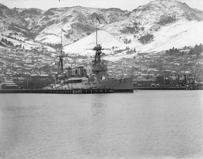 The battlecruiser HMS New Zealand in Lyttelton Harbour