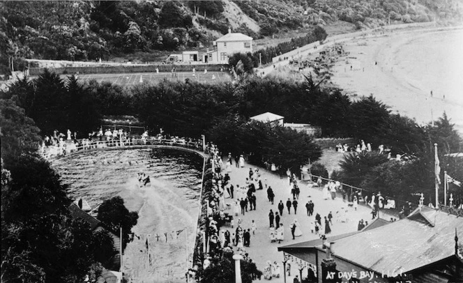 Days Bay, Eastbourne, Lower Hutt, with water chute in Williams Park