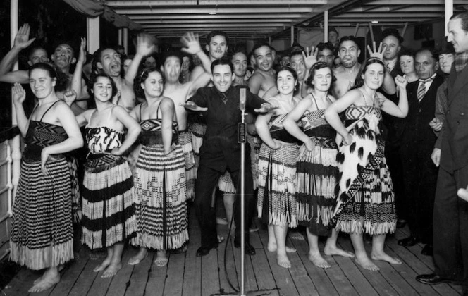 Ngati Poneke concert party on the promenade deck of the Wanganella