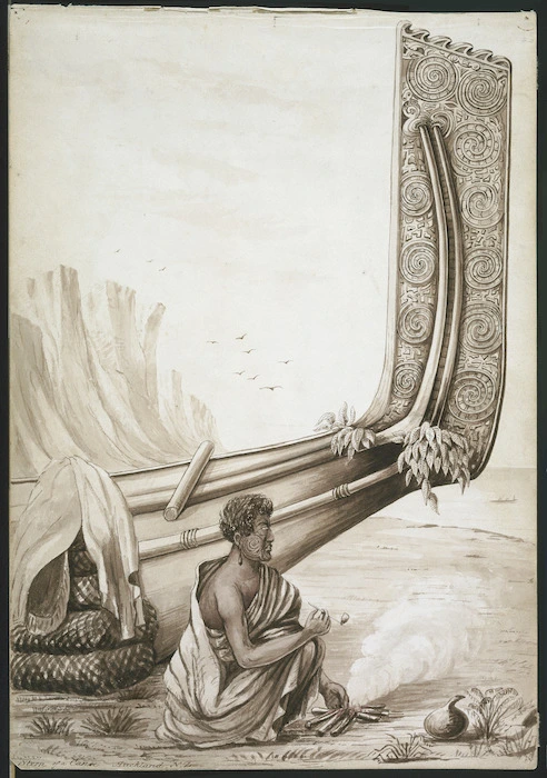 [Williams, John] d. 1905 :Stern of a canoe. Auckland, N.Z. [ca 1845]
