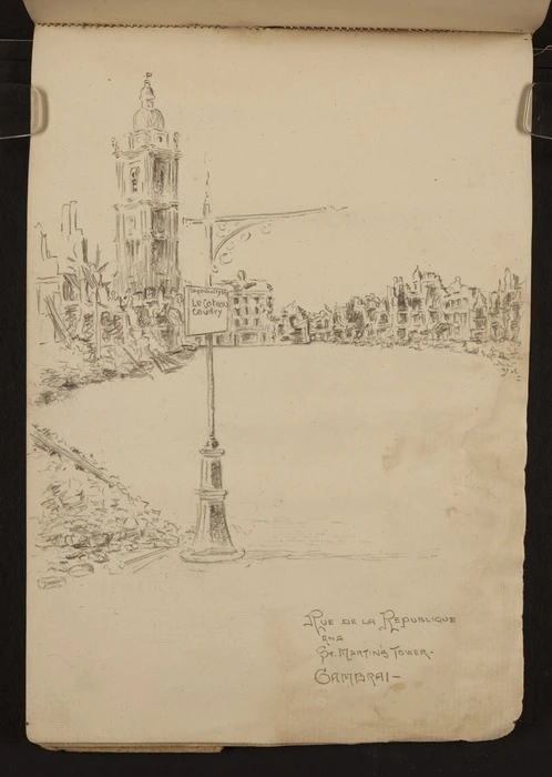 O'Grady, James, 1882?-1956 :Rue de la Republique, and St Martin's Tower, Cambrai [1918]