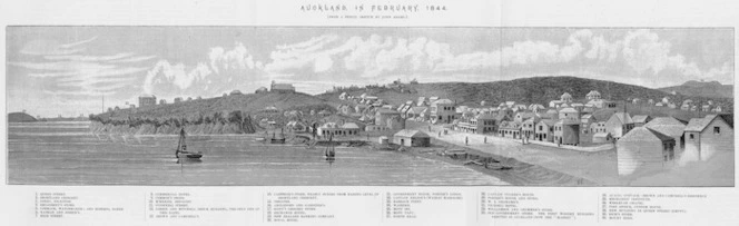 [Adams, John], fl 1840s :Auckland in February 1844, from a pencil sketch by John Adams. [1890].