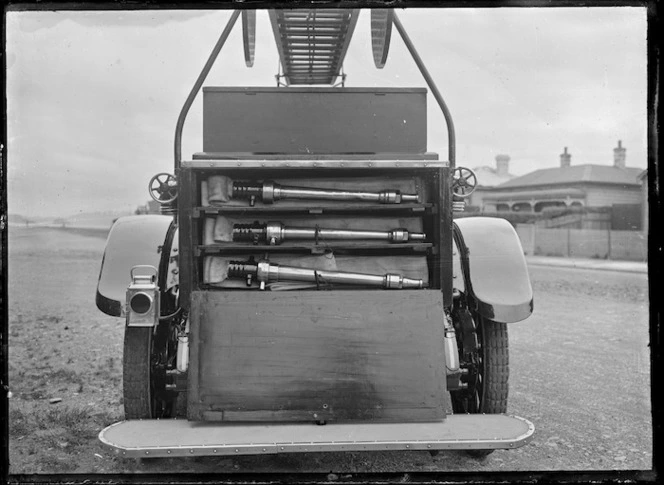 Petone fire engine. Rear view showing the method of stowing the hose.