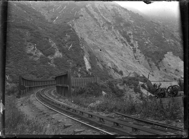 Section of track showing windbreaks on the Rimutaka incline.