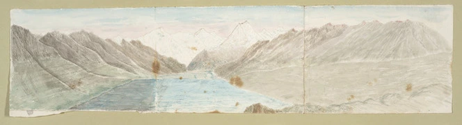 Haast, Johann Franz Julius von, 1822-1887: [Mt Cook and Lake Pukaki. 1860 or 1861?]