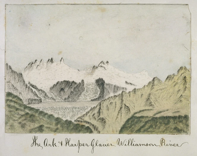 Douglas, Charles Edward, 1840-1916 :The Ark and Harper Glacier, Williamson River. [1870-1900]