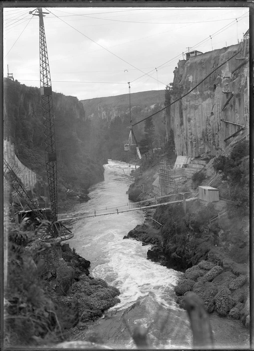 Arapuni gorge during the implementation of the Arapuni hydro-electric power scheme