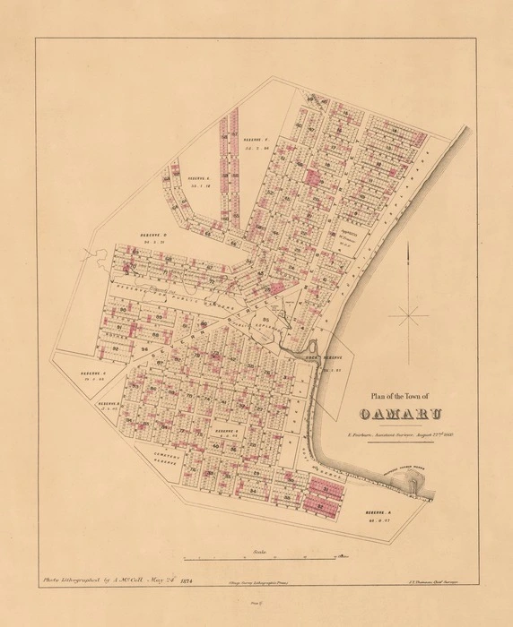 Plan of the town of Oamaru [electronic resource] / F. Fairburn, assistant surveyor, August 22nd. 1860.