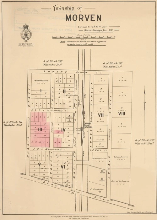 Township of Morven [electronic resource] / surveyed by G.H.M. McClure, District Surveyor, Dec. 1898 ; F.W. Flanagan, Chief Draughtsman.