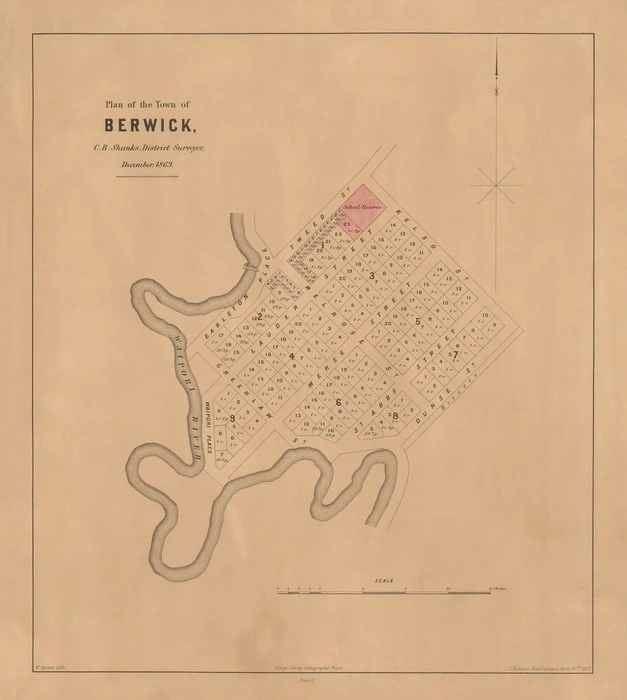 Plan of the town of Berwick [electronic resource] C.B. Shanks, district surveyor, December, 1869 ; W. Spreat, lith.
