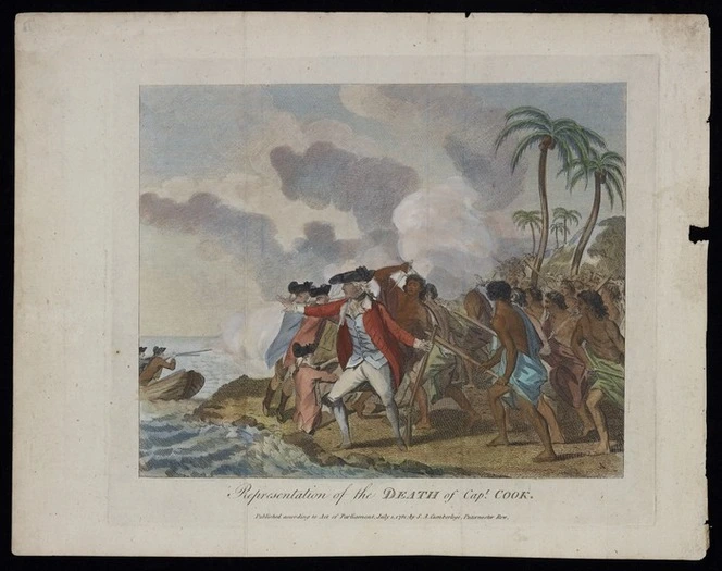 Webber, John, 1751-1793. Attributed works :Representation of the death of Capt. Cook. Published according to Act of Parliament, July 1st, 1781; by S A Cumberlege, Paternoster Row. 1781