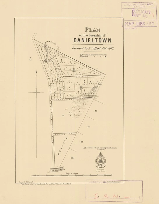 Plan of the township of Danieltown [electronic resource] / surveyed by F.W. Hunt, Octr. 1877 ; drawn by W. Deverell.