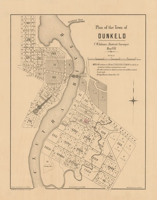Plan of the town of Dunkeld [electronic resource] / C.W. Adams, district surveyor, May 1876.