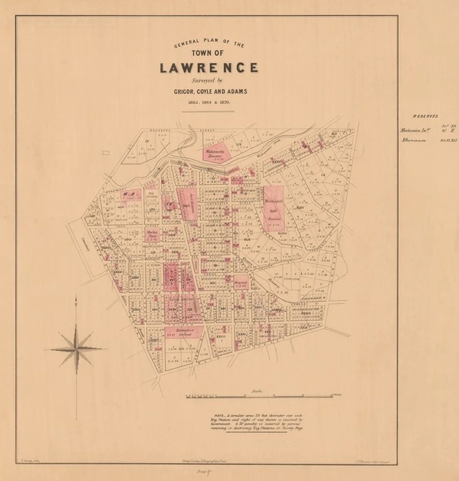 General plan of the town of Lawrence [electronic resource] / surveyed by Grigor, Coyle and Adams, 1862, 1864 & 1870 ; T. George, Lith.