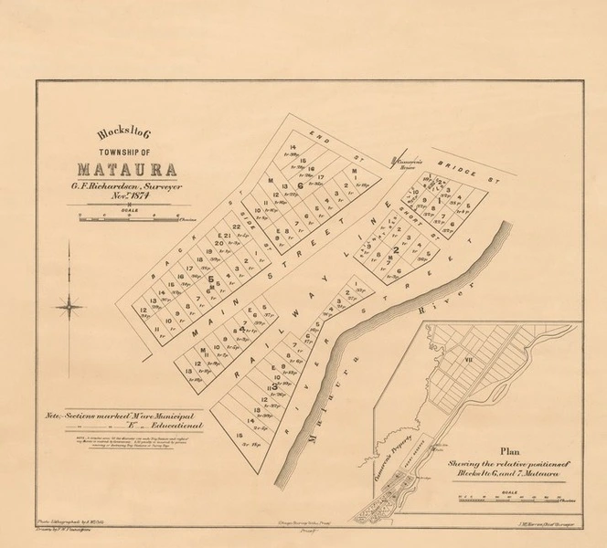 Blocks 1 to 6, township of Mataura [electronic resource] / G.F. Richardson, Surveyor Novr, 1874 ; drawn by F.W.