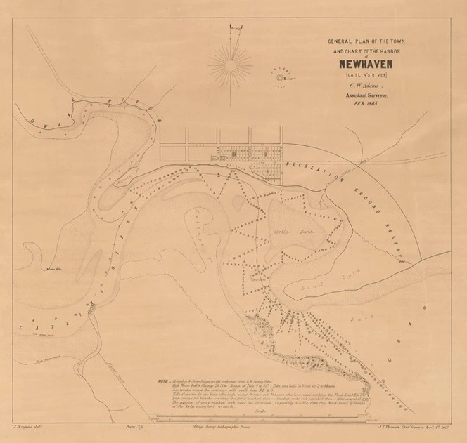 General plan of the town and chart of the harbor of Newhaven (Catlin's River) [electronic resource] / [surveyed by] C.W. Adams, assistant surveyor, Feb. 1865 ; J. Douglas delt. ; J.T. Thomson chief surveyor, April 6th 1865.