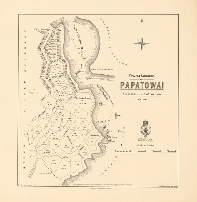 Town & suburbs of Papatowai [electronic resource] / A.J. Morrison, Delt. 8.2.94 ; W.D.R. McCurdie, Asst. surveyor, Oct. 1892.