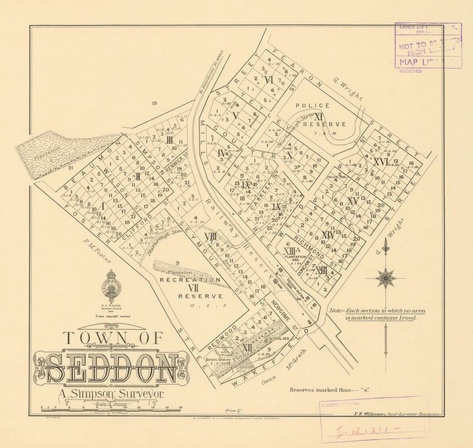 Town of Seddon [electronic resource] / A. Simpson, surveyor ; drawn by W.T. Nelson ; P.R. Wilkinson, chief surveyor.