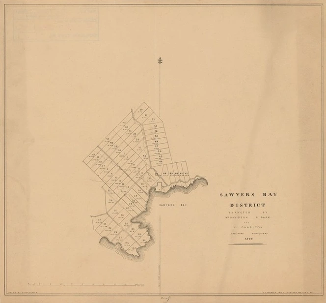 Sawyers Bay District [electronic resource] / surveyed by Wm Davidson, R. Park and H. Charlton, assistant surveyors, 1846 ; drawn by D. Henderson ; J.T. Thomson, chief surveyor, 26th June, 1861.