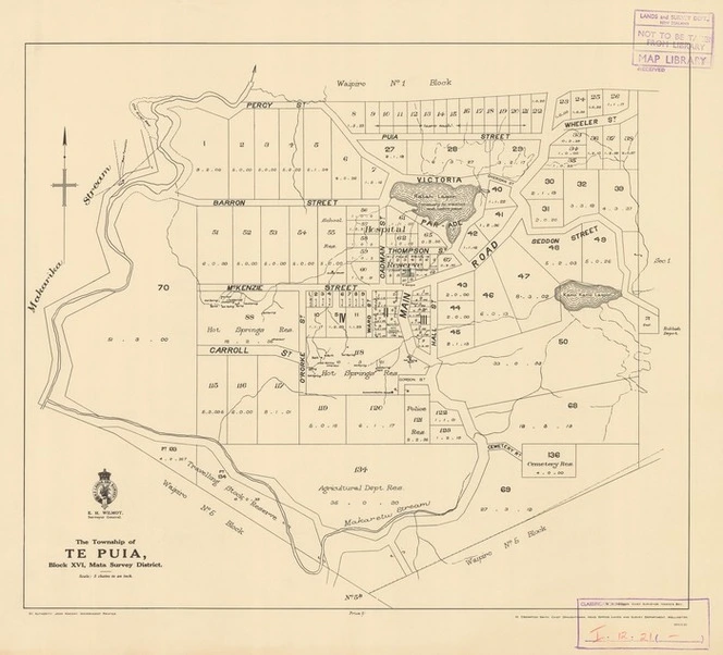 The township of Te Puia [electronic resource] : Block XVI, Mata Survey District / W.H. Skinner, Chief Surveyor, Hawke's Bay.