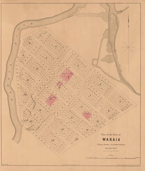 Plan of the town of Wakaia [i.e. Waikaia] [electronic resource] / Norman Prentice, assistant surveyor, December 1868.