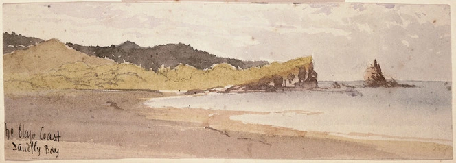 Hodgkins, William Mathew, 1833-1898 :The Otago coast. Sandfly Bay. [1880s?]