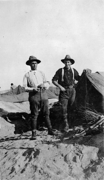 World War 1 soldiers K M Stevens and Darcy Lange, of the 11th Squadron, Auckland Mounted Rifle, in Palestine