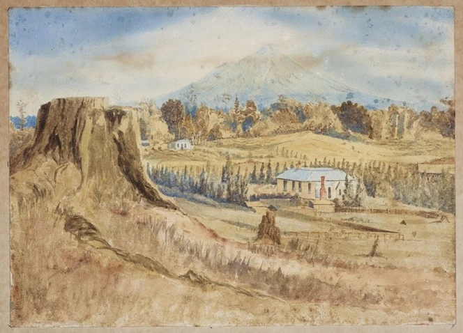 Arden, Hamar Humphrey, 1816-1895 :[View of the Robson family farm, Mt Taranaki, ca 1880]