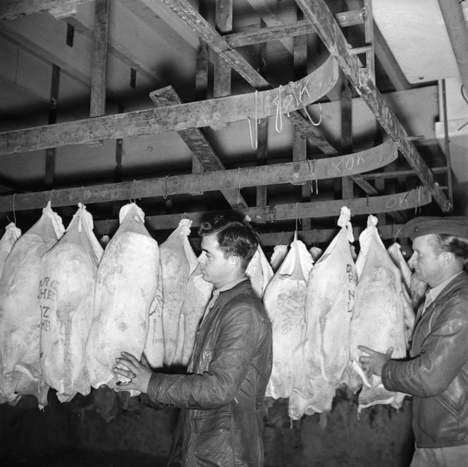 United States Marines inspecting lamb at Paremata