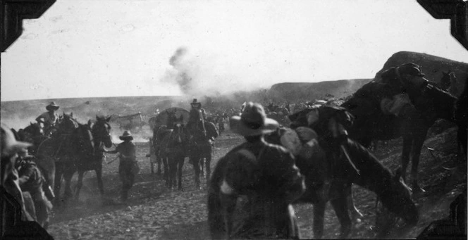 Ambulance carts coming into shelter, Tel el Saba (Tell es Sabe), Palestine