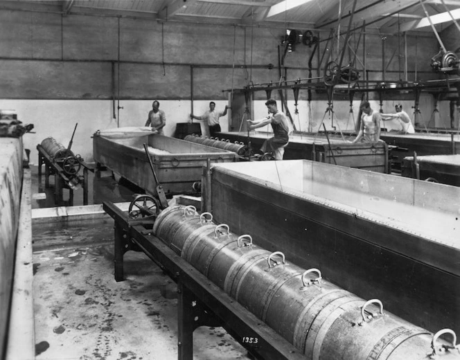 Men making cheese at the Kaupokonui Dairy Company factory in Taranaki