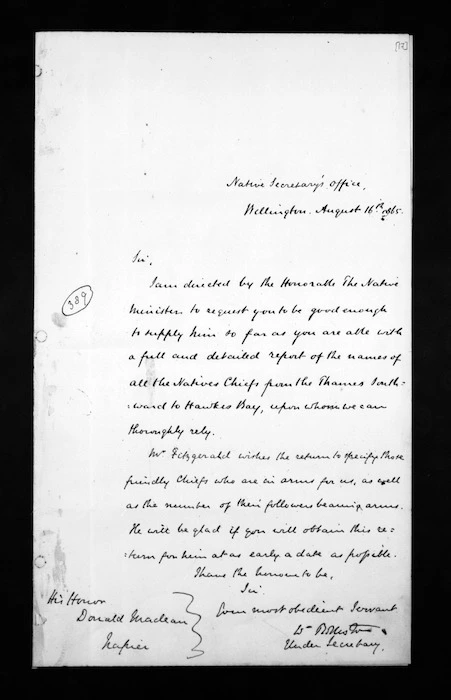 Letters from the general government to the government agent, Hawke's Bay