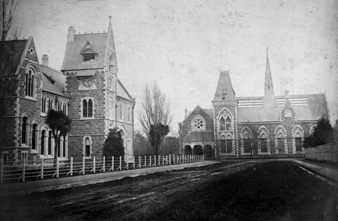 View of Canterbury College, Worcester St and Canterbury Museum, Rolleston Street, Christchurch