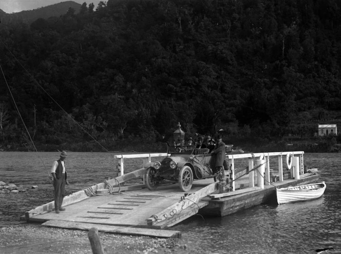 Car on a Buller River ferry