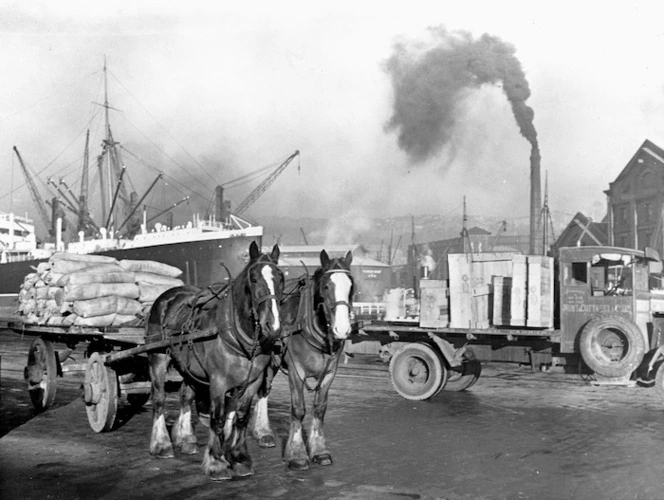 Wellington wharves and three modes of transport