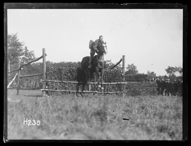 A New Zealand officer winning the jumping competition at the Anzac Horse Show, World War I